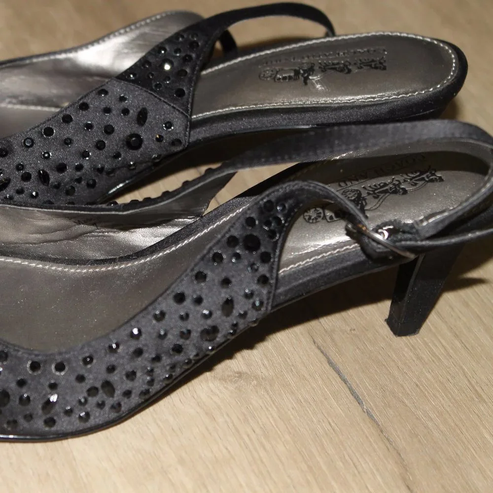 REDUCED Coach And Four Beaded Shoes Sling- Back Pumps Heel Women's Size 7 Black